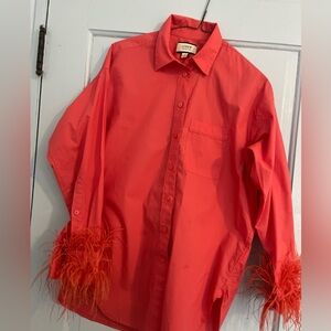 J. Crew Womens Vibrant coral Feather Cuff Shirt